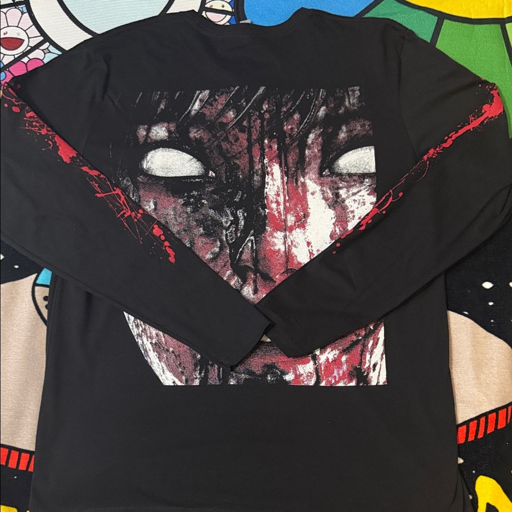 Next Level Apparel Black Long Sleeve Tee with Red Sleeve Splatter - Picture 10 of 16